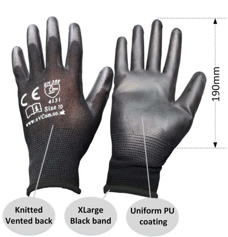 eVCom PU work glove xlarge size guide