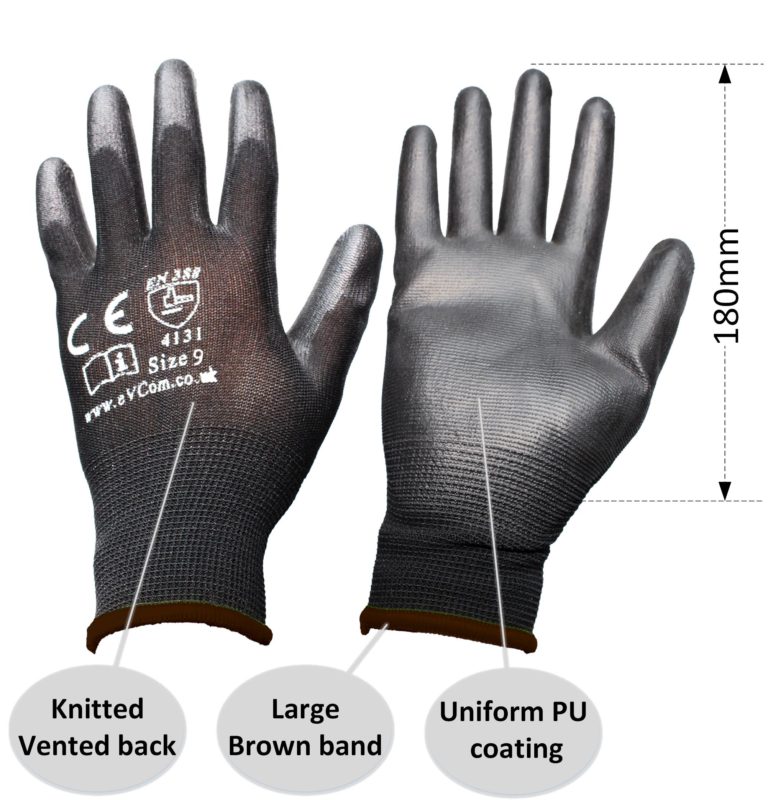 eVCom PU work glove large size guide
