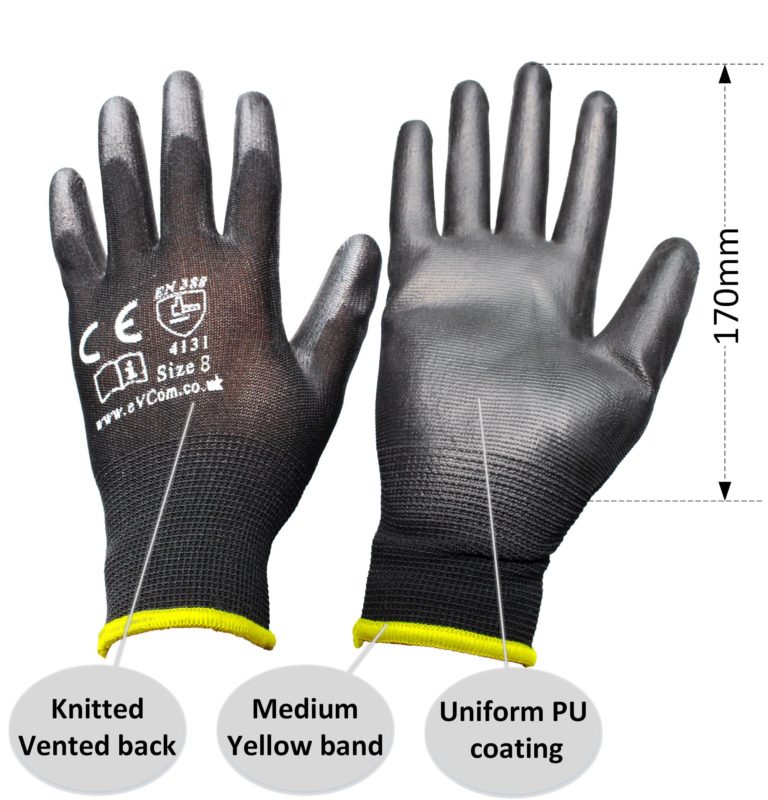 eVCom PU work glove medium size guide