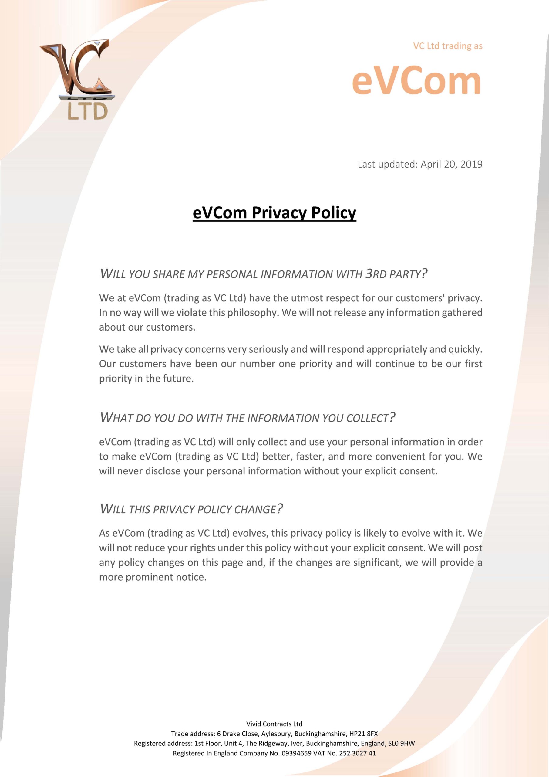 eVCom Privacy Policy
